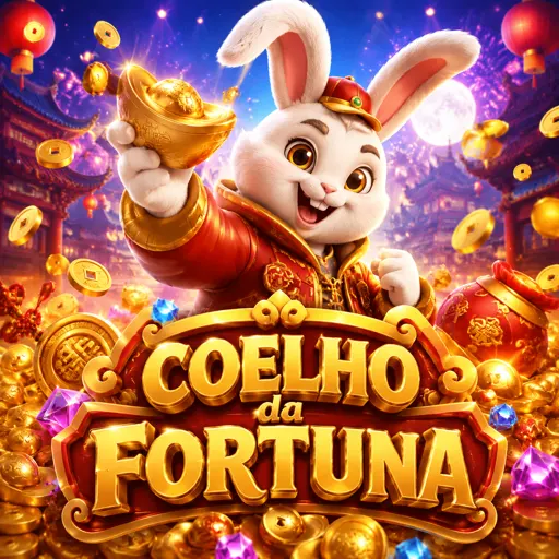 Coelho da sorte do slot Fortune Rabbit rodeado de moedas